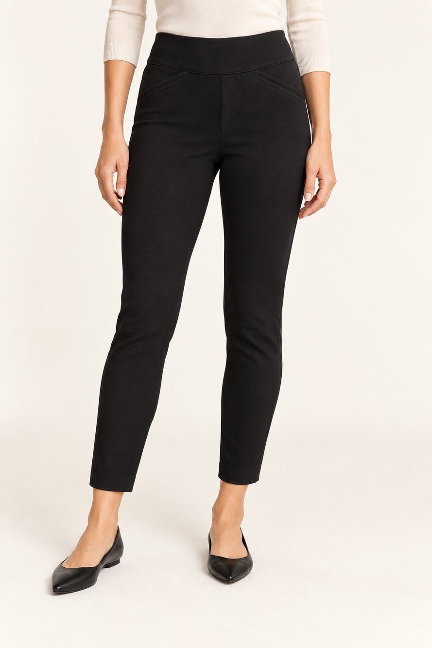 Black Pull On Ankle Pants SPANX Small High Rise Slim Stretch Workwear Back Slits